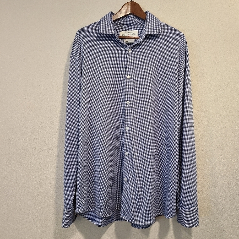 Mizzen + Main Spinnaker Trim Fit Blue & White Check Button Down Shirt